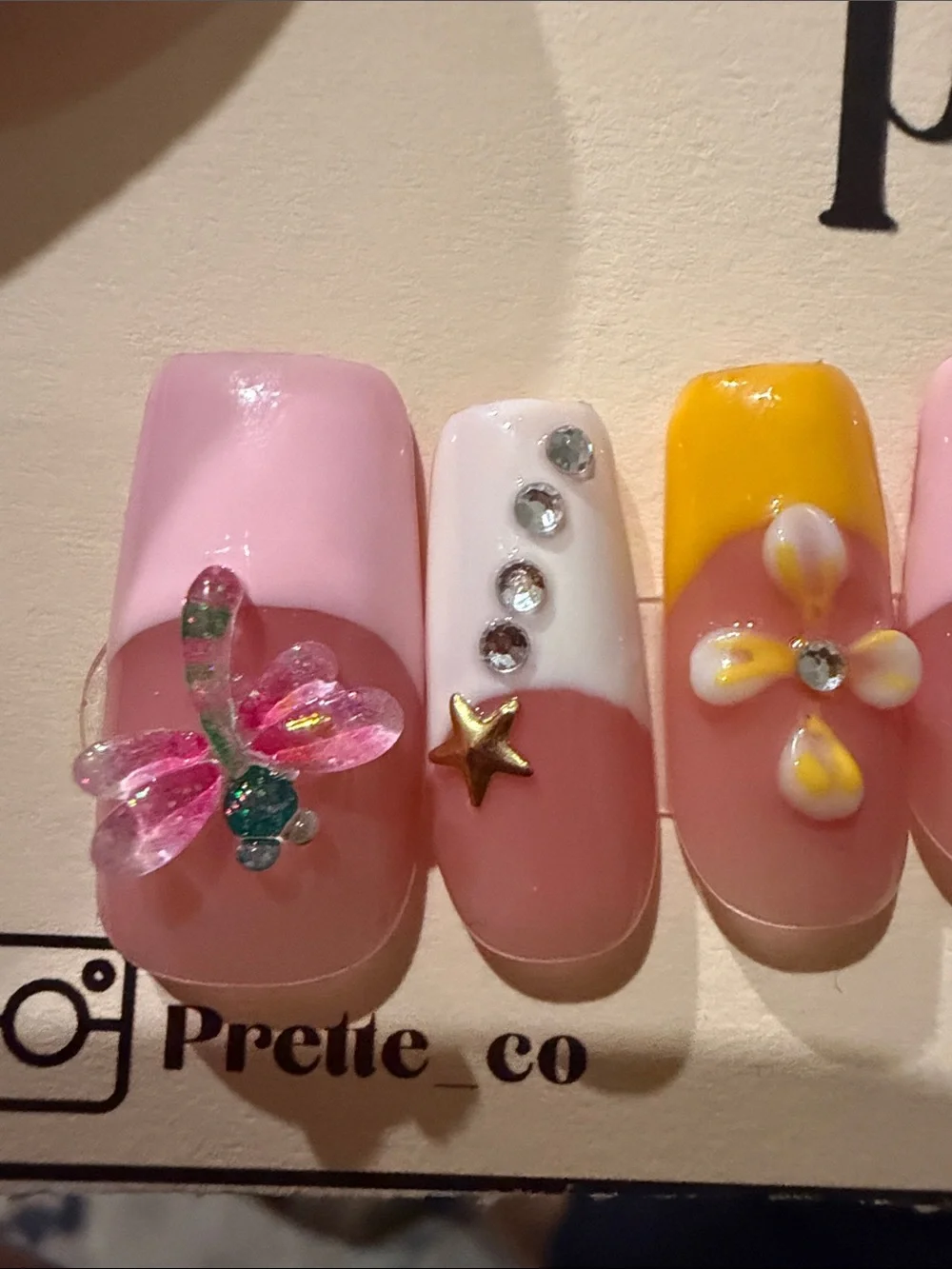 Pink, White & Yellow Floral handmade acrylic Press-On Nail Set